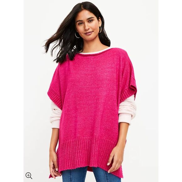 ANN TAYLOR LOFT Fuchsia Sweater Poncho w/Armholes, Sz M/L - Picture 1 of 10